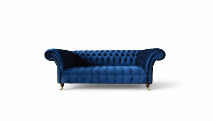 Chesterfield 3 Sëtz Blauen Design Canapéë Polster Sofen Samt Stoff Textil Luxus