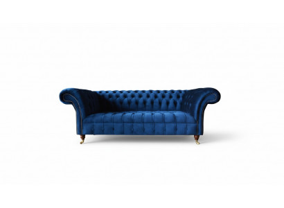 Chesterfield 3 Sëtz Blauen Design Canapéë Polster Sofen Samt Stoff Textil Luxus