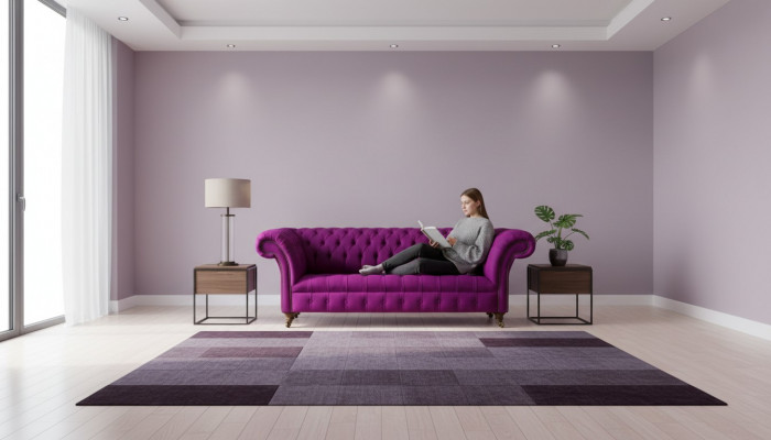 Chesterfield 3-Sëtzer Lila Stoff Design Couchen Polstersofaen Nei Kreativ Sofa