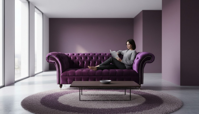 Chesterfield 3-Sëtzeger Violett Stoff Design Canapéen Polster Sofa Sofas Nei Textil