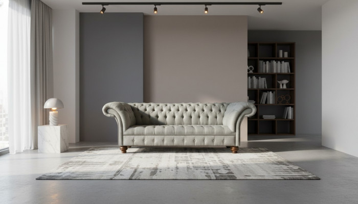 Chesterfield 3-Sëtzer Wunnzëmmer Modern Hellgräif Couch Sofa Neit Kreativt Stëft