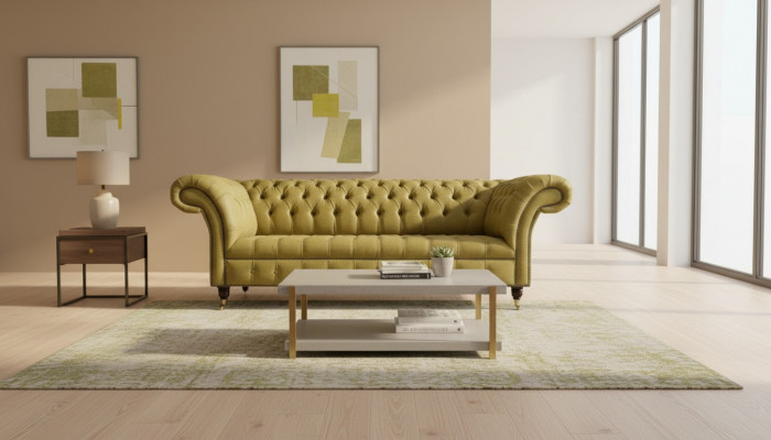 Chesterfield 3-Sëtz Giel Wunnzëmmer Design Couchen Polstersofa Sofas Textil
