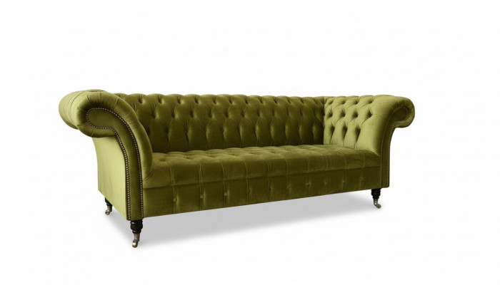 Chesterfield Gréng Dräisëtzer Wunnzëmmer Design Couchen Polstersofa Textil Nei