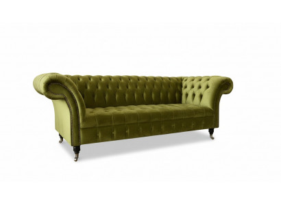 Chesterfield Gréng Dräisëtzer Wunnzëmmer Design Couchen Polstersofa Textil Nei