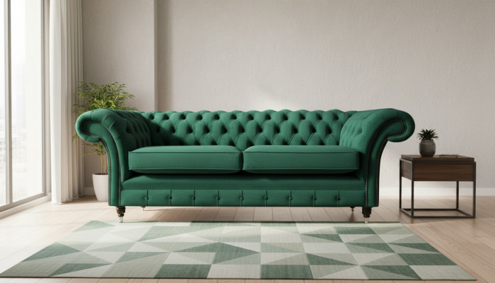 Chesterfield 3 Sëtzer Gréng Wunnzëmmer Modern Design Couchen Canapé Original Textil