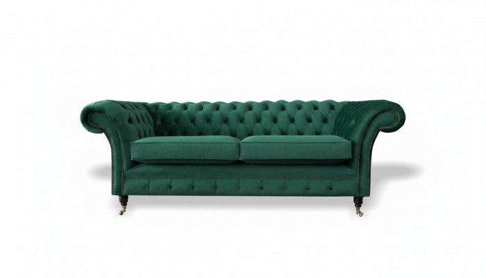 Chesterfield 3 Sëtzer Gréng Wunnzëmmer Modern Design Couchen Canapé Original Textil