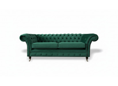 Chesterfield 3 Sëtzer Gréng Wunnzëmmer Modern Design Couchen Canapé Original Textil