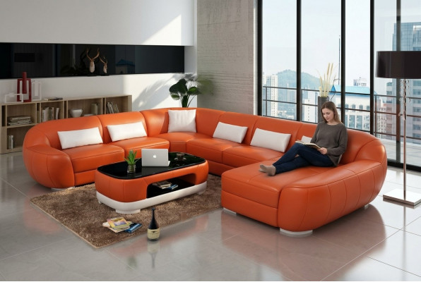 Modern Ledersofa Ecksofa Wunnlandschaft Sitz Polster Couch Garnitur Nei FEo