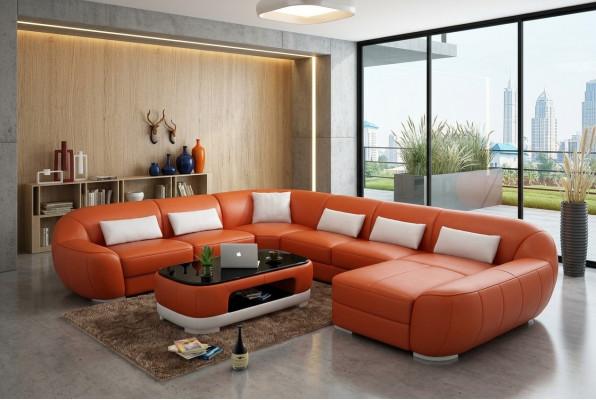 Modern Ledersofa Ecksofa Wunnlandschaft Sitz Polster Couch Garnitur Nei FEo