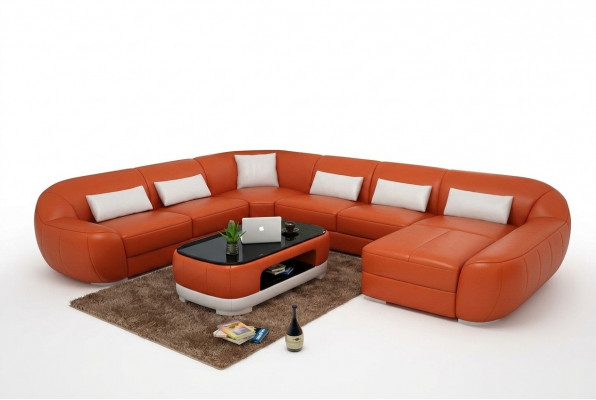 Modern Ledersofa Ecksofa Wunnlandschaft Sitz Polster Couch Garnitur Nei FEo