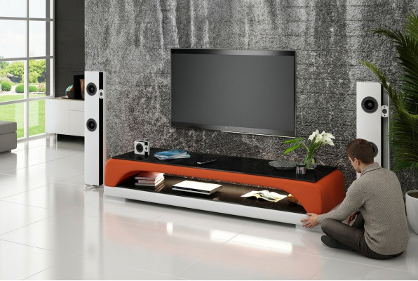 RTV TV Sideboard Lieder Glas Dësch Fernseh Schaf Dësch Lowboard Mo.H
