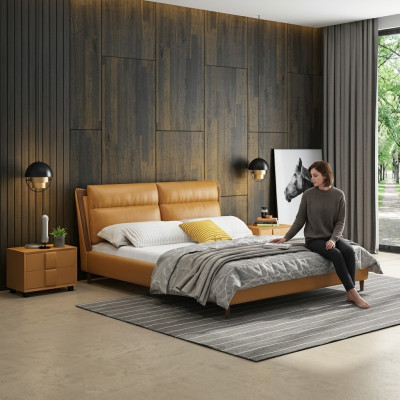Design Liederbett Luxus gepolstert Better Duebel-Schlofzëmmer 180x200 Orange Miwwelen
