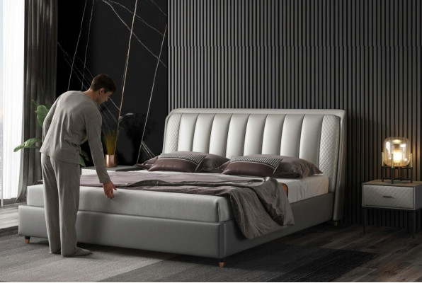 Designer Bett Schlofzëmmer Better Textil Lieder Hotel Luxus Polster XXL Grouss Holz