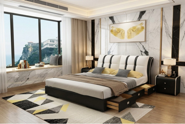 Designer Bett Schlofzëmmer Better Textil Hotel Luxus Polster Sëtz Stoff Italien