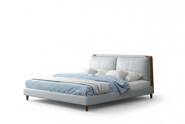 Moderne Doppelbett 180x200 am wäissem Liederdesign op Holzbeen