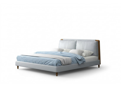 Moderne Doppelbett 180x200 am wäissem Liederdesign op Holzbeen