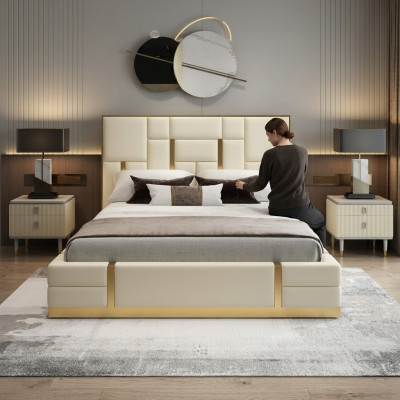 Modern Luxusbett Schlofkummer Italienesch Lieder Polster Duebel Better Metall Design.