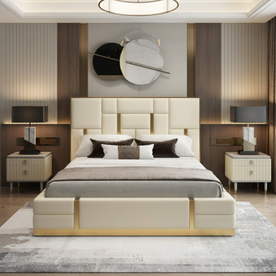 Modern Luxusbett Schlofkummer Italienesch Lieder Polster Duebel Better Metall Design.