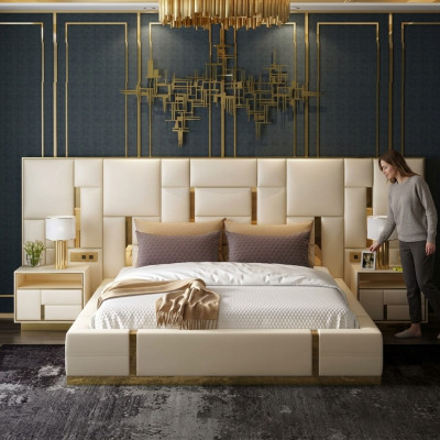 Bett Këssen Design Luxus Holz Duebel Hotel Better Bestietnes Schlofzëmmer