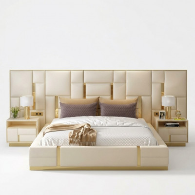 Bett Këssen Design Luxus Holz Duebel Hotel Better Bestietnes Schlofzëmmer