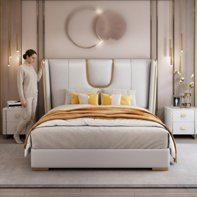 Luxus Schlofzëmmer Duebelbett Bett 150/180x200cm Lieder Metall Better