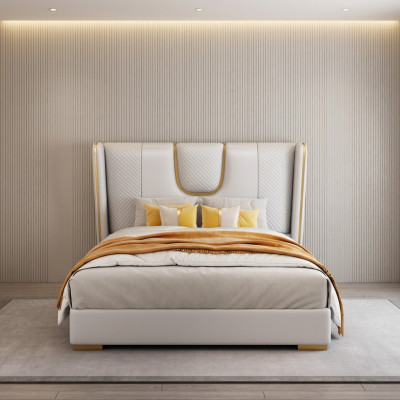Luxus Schlofzëmmer Duebelbett Bett 150/180x200cm Lieder Metall Better