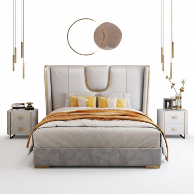Luxus Schlofzëmmer Duebelbett Bett 150/180x200cm Lieder Metall Better