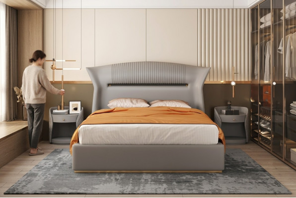 Grau Liederbett Design-Schlofzëmmer Miwwelen Duebelbett Luxus Hotel