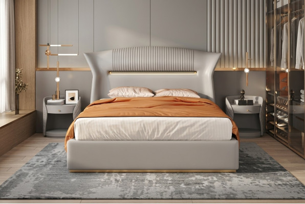 Grau Liederbett Design-Schlofzëmmer Miwwelen Duebelbett Luxus Hotel