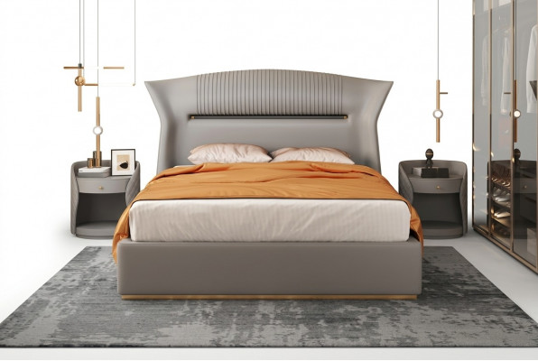 Grau Liederbett Design-Schlofzëmmer Miwwelen Duebelbett Luxus Hotel