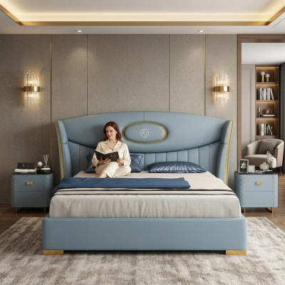 Italienesch Designer-miwwele Bett Duebel Schlofzëmmer 180x200cm Nei Better