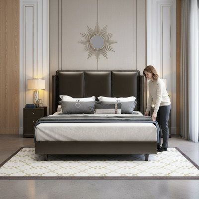 Modern Style Bett Duebelbett Schlofzëmmer Lieder Polster Textil Duebelbetter