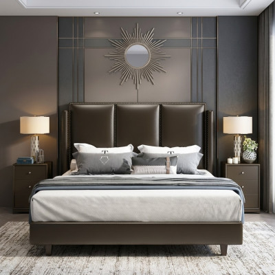 Modern Style Bett Duebelbett Schlofzëmmer Lieder Polster Textil Duebelbetter