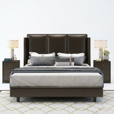 Modern Style Bett Duebelbett Schlofzëmmer Lieder Polster Textil Duebelbetter