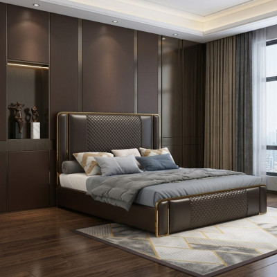 Luxus Designer Bett fir d'Schlofkummer a Samt bezunn Miwwelen Better Stoff