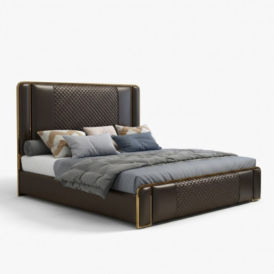 Luxus Designer Bett fir d'Schlofkummer a Samt bezunn Miwwelen Better Stoff