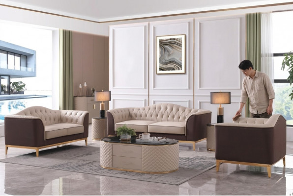 Luxus Miwwelen Sofasett Couch Sofa Dekorirlech Këssen 3+2+1 Sëtz + Dësch