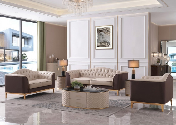 Luxus Miwwelen Sofasett Couch Sofa Dekorirlech Këssen 3+2+1 Sëtz + Dësch