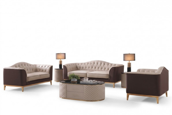 Luxus Miwwelen Sofasett Couch Sofa Dekorirlech Këssen 3+2+1 Sëtz + Dësch
