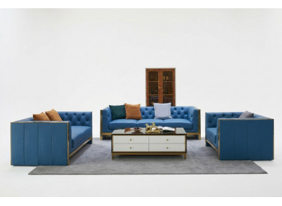 Komplett Chesterfield Set Sofa Garnitur 3 2 1 Sëtz Couchtisch Designer 4tlg