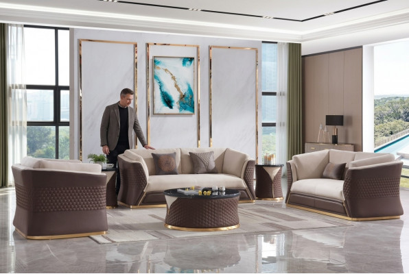 Sofasut 3+2+1 Sëtz Ledersofa Canapé Dekor Wunnlandschaft Garnitur
