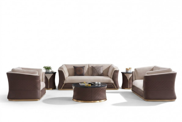 Sofasut 3+2+1 Sëtz Ledersofa Canapé Dekor Wunnlandschaft Garnitur