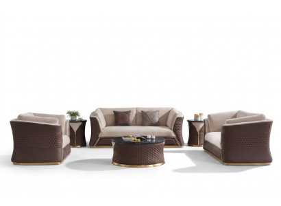 Sofasut 3+2+1 Sëtz Ledersofa Canapé Dekor Wunnlandschaft Garnitur
