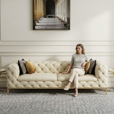 Chesterfield Canapé Sofa Polster 3 Sëtzer Canapéë Sëtz Garnitur Sofas Wäiss