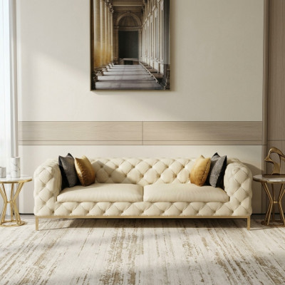 Chesterfield Canapé Sofa Polster 3 Sëtzer Canapéë Sëtz Garnitur Sofas Wäiss