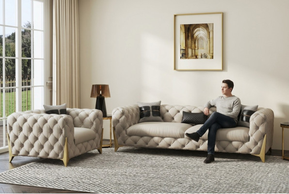 Sofagarnitur Grouss Set 3+1 Sëtzer Lieder Couch Sofa Garnitur Design Couchen