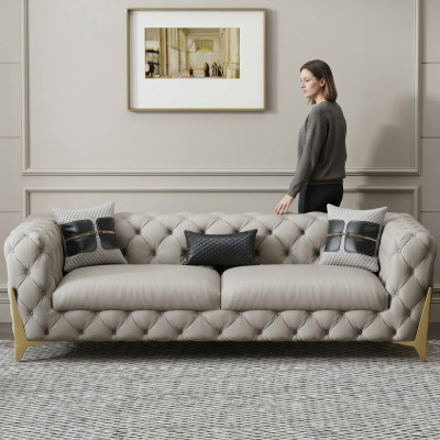 Couch Samt Lieder Wunnzëmmer Sofa Couchen Chesterfield 3-Sëtzer Dräisëtzer