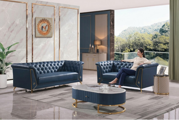 Luxus Chesterfield Sofagarnitur 3+2 Sëtzer Couchtisch Miwwelen Couch