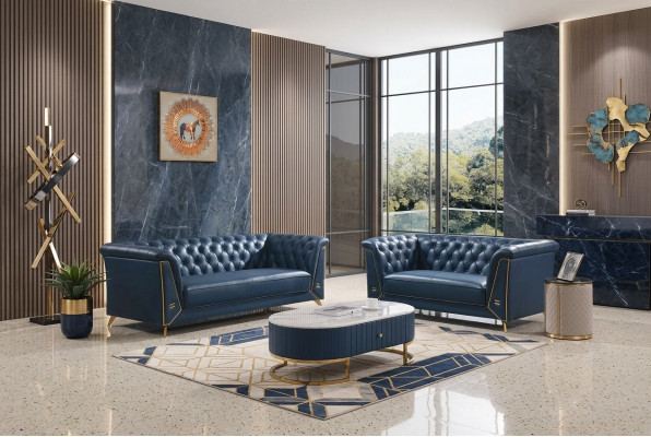 Luxus Chesterfield Sofagarnitur 3+2 Sëtzer Couchtisch Miwwelen Couch