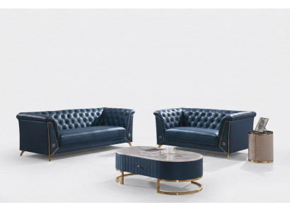 Luxus Chesterfield Sofagarnitur 3+2 Sëtzer Couchtisch Miwwelen Couch